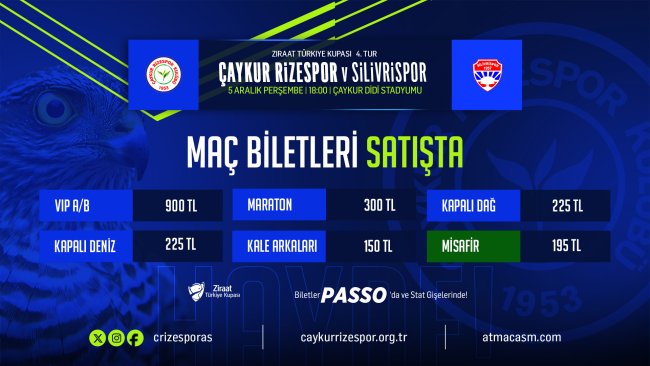 ÇAYKUR RİZESPOR KUPA MAÇI BİLETLERİ SATIŞA ÇIKTI