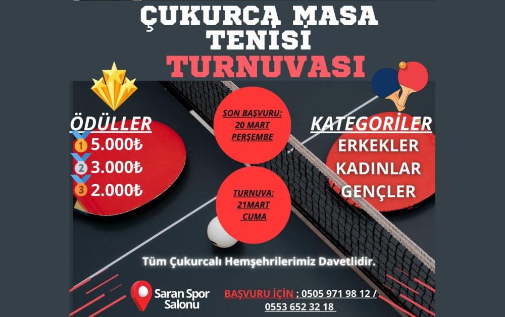 ÇUKURCA’DA ÖDÜLLÜ MASA TENİSİ TURNUVASI BAŞLIYOR!
