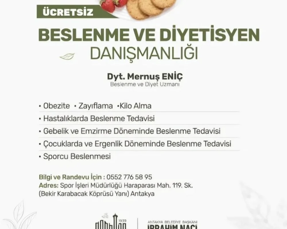 ANTAKYA BELEDİYESİ BESLENME VE DİYETİSYEN DANIŞMANLIĞI HİZMETİ DEVAM EDİYOR